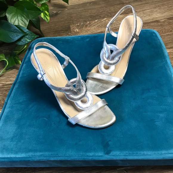 kate spade Shoes - Kate Spade metallic silver wedding sandal heels